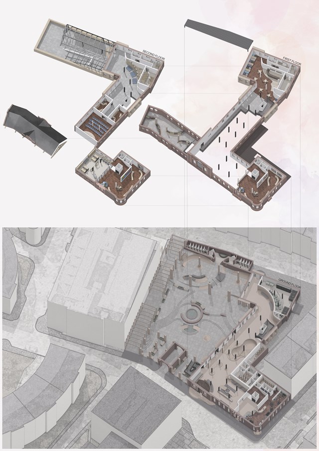 The New Skatepark in the Former Police Headquarters – Axonometric View 