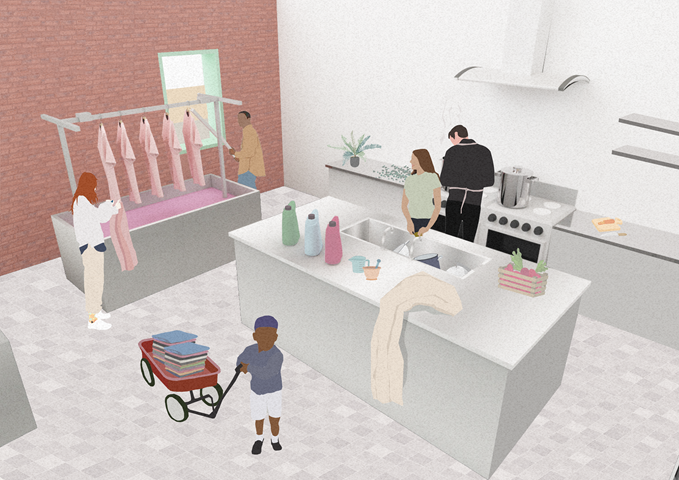 Dyeing Kitchen Internal View Illustration