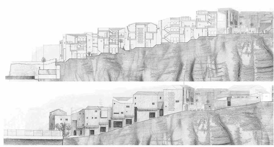 Section and elevation through Souika