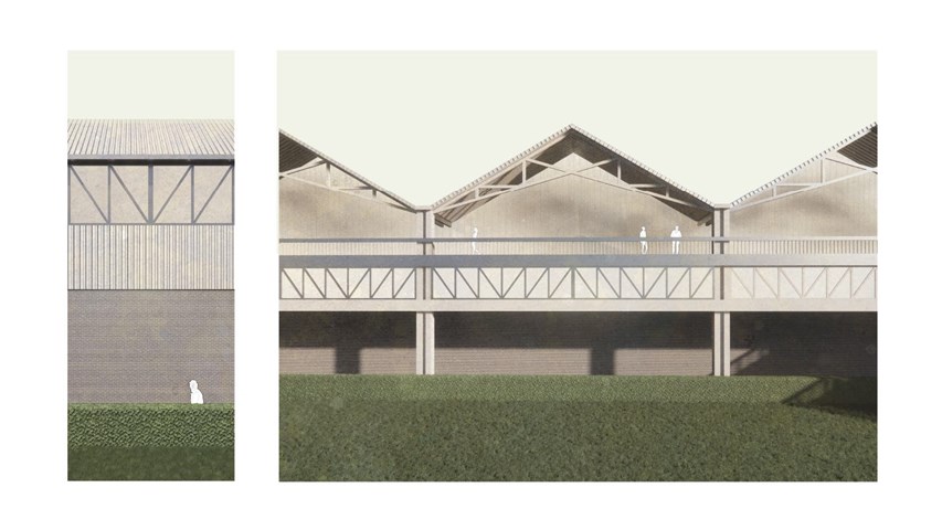 Elevation study and materiality of MRF building