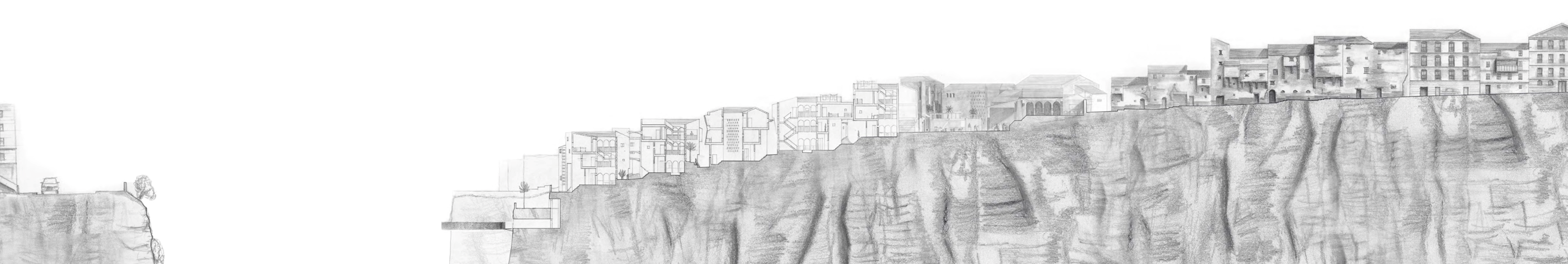 Section through Gorge path, Incremental housing, Market, Community centre. (1.9m x 0.8m)