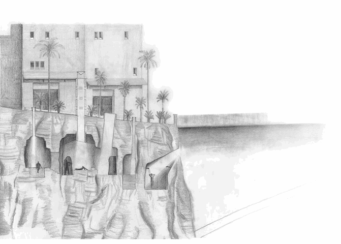 Section through palm grove and Hammam 1:50 (950mm x 420mm)