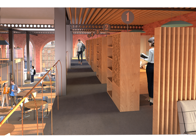 Interior View of the Mezzanine along the Study Bays 